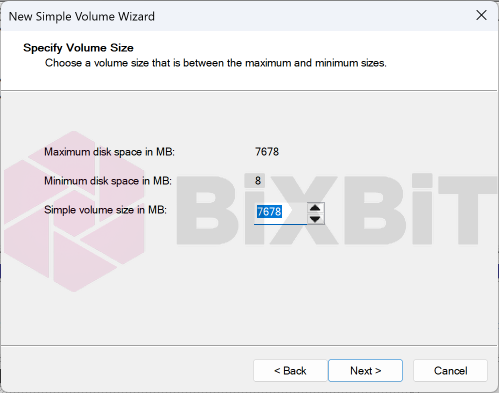 New Simple Volume Wizard welcome screen