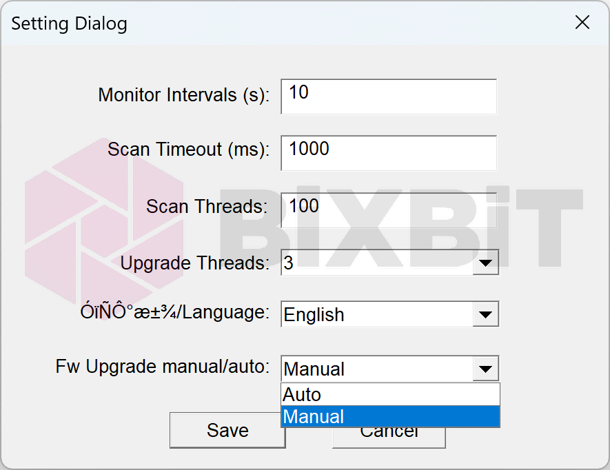 AirToLiquid Setting Dialog: Fw Upgrade manual/auto set to Manual