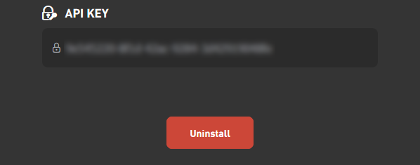 AMS tab after connection: API key saved, the Install button replaced by Uninstall